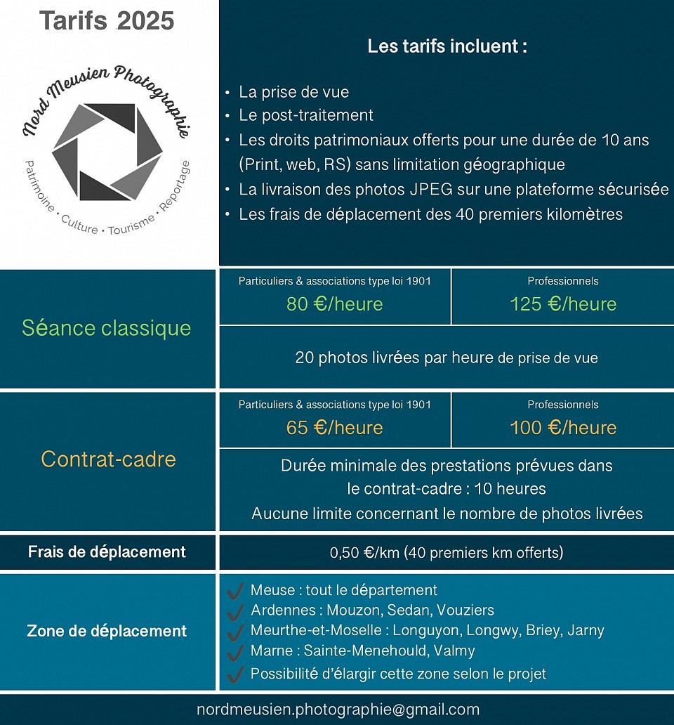 Tarifs 2025 Nord Meusien Photographie